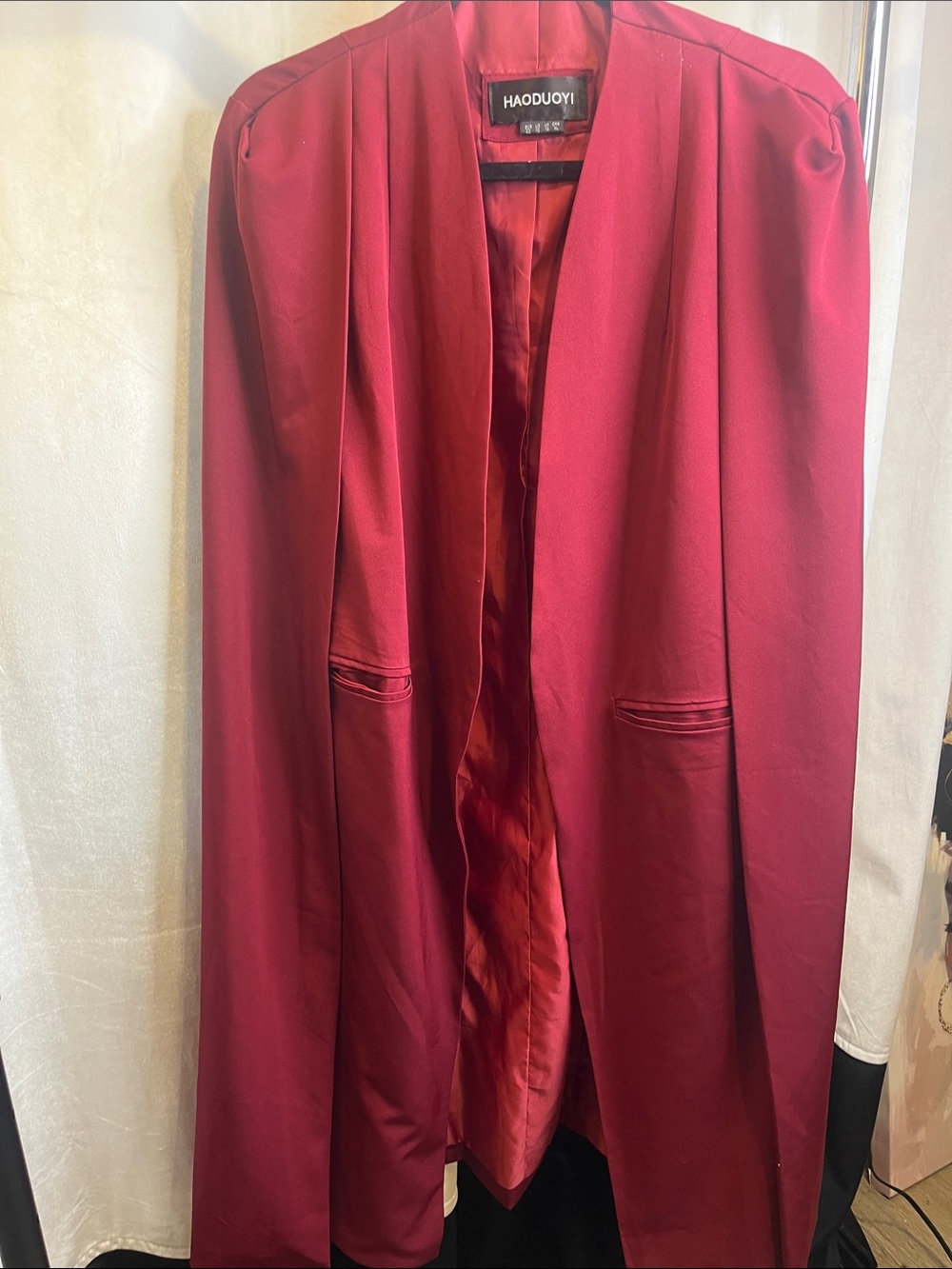 HAODUOYI Crimson Open-Front Women's Blazer